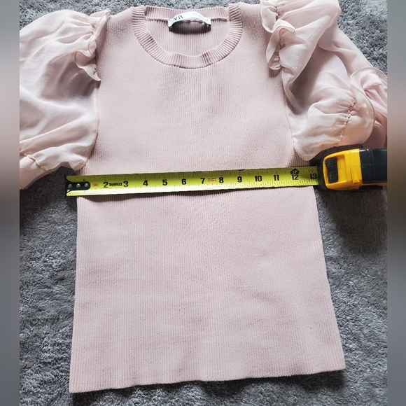 Zara Elegant Pink Puff Sleeve Ribbed Long Sleeve Top - Size L - Picture 9 of 10